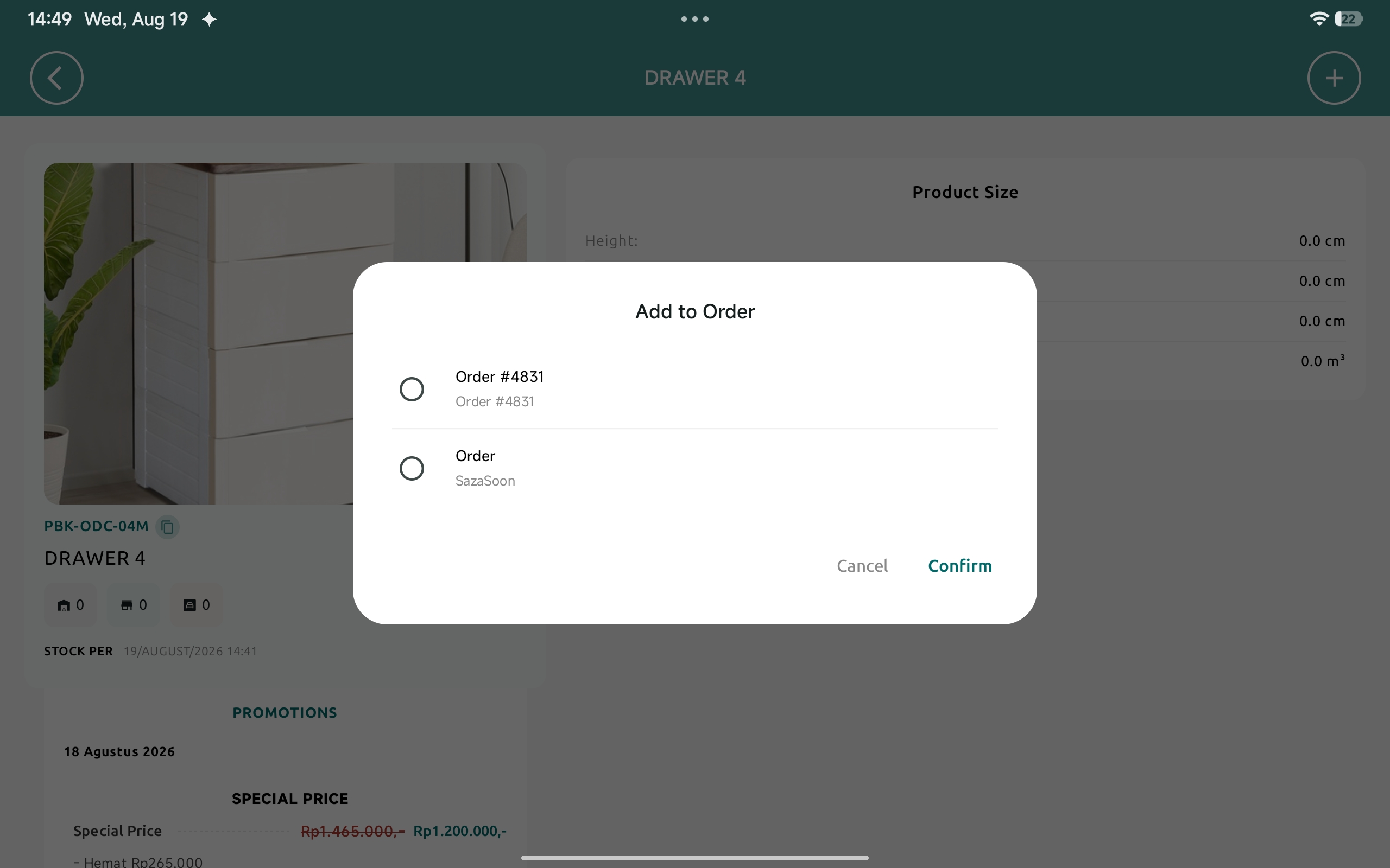 Tambahkan produk ke order berjalan