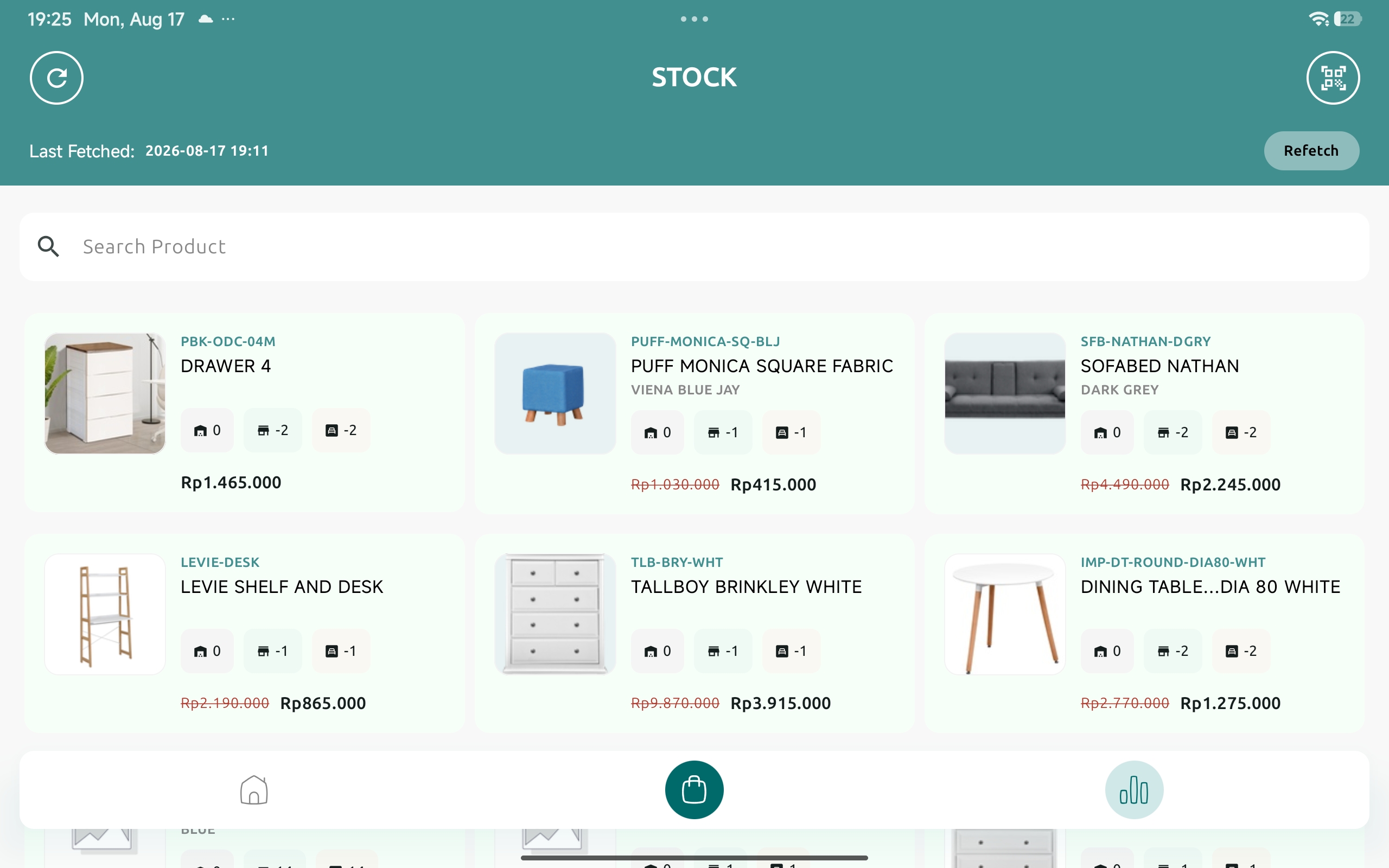 Tab Stock: katalog produk dengan angka stok